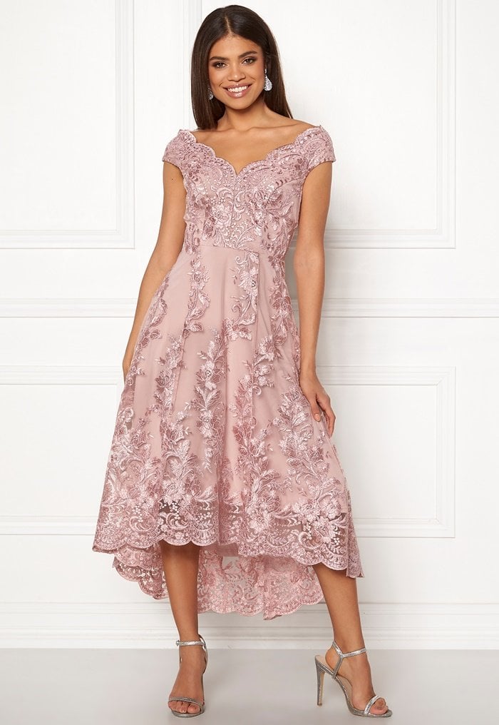 Goddiva Embroidered Lace Dress Blush M Uk12