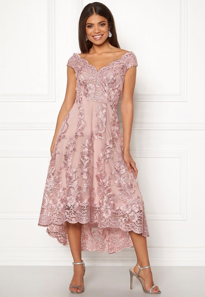 Goddiva Embroidered Lace Dress Blush M Uk12 129.95