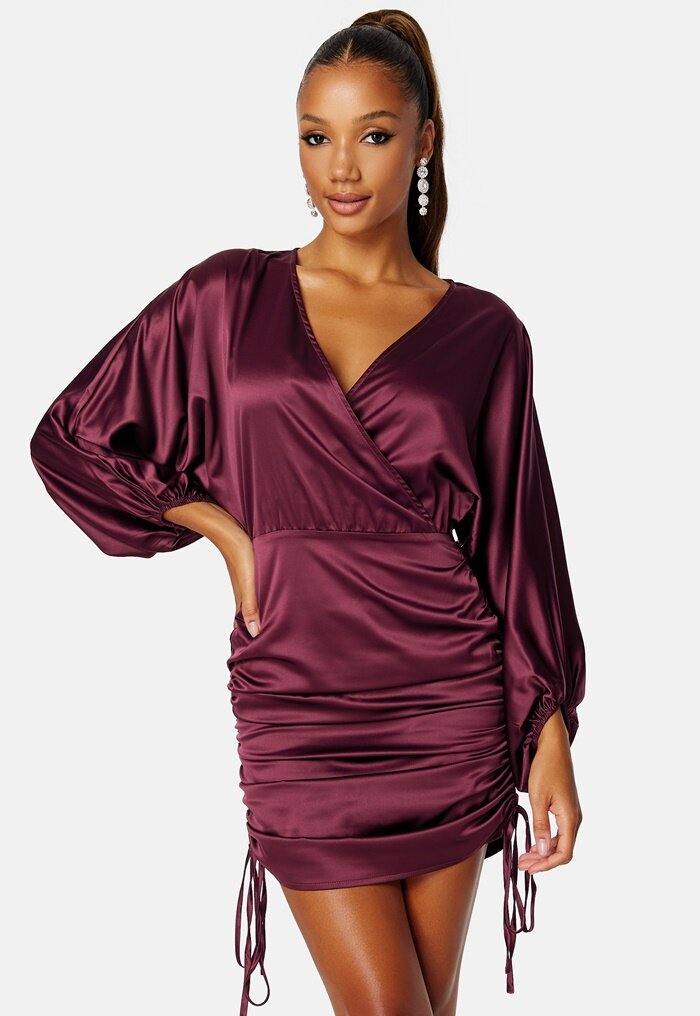 Bubbleroom Kimberly Satin Dress Bordeaux 44