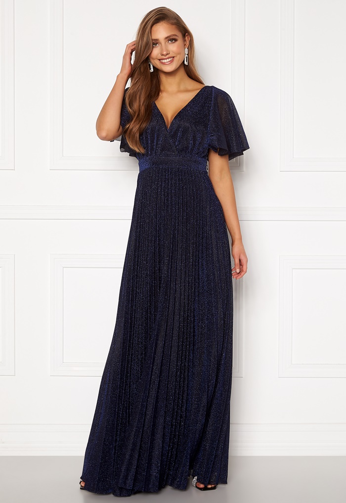 Goddiva Flutter Glitter Dress Navy Xs Uk8