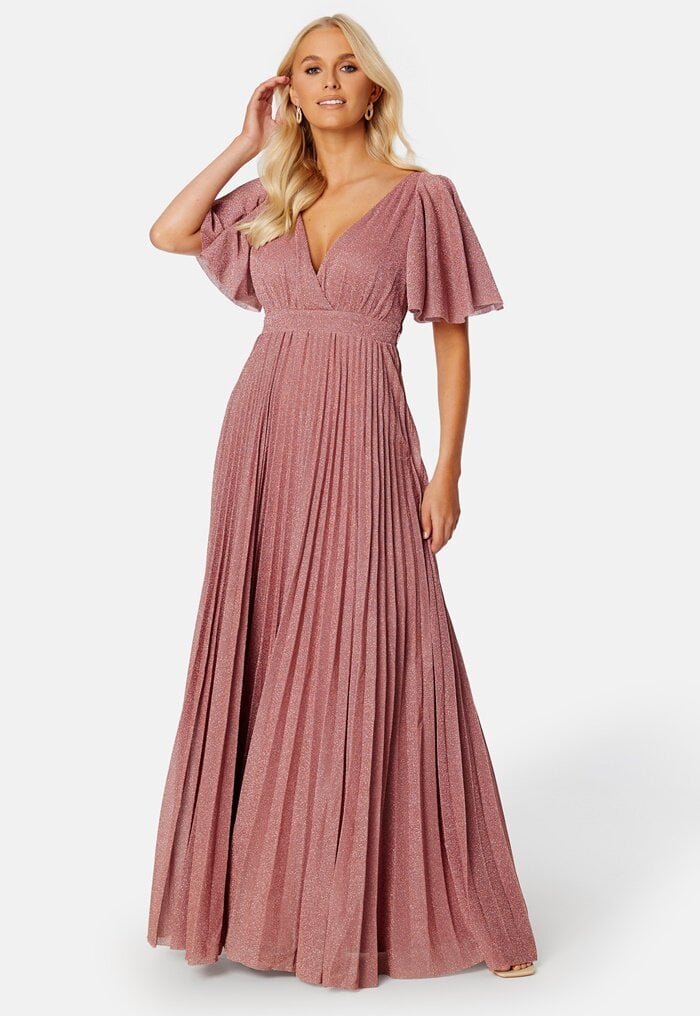 Goddiva Flutter Glitter Dress Dark Rose Xs Uk8