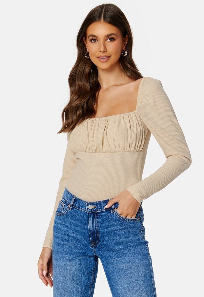 Bubbleroom Neija Square Neck Top Beige S