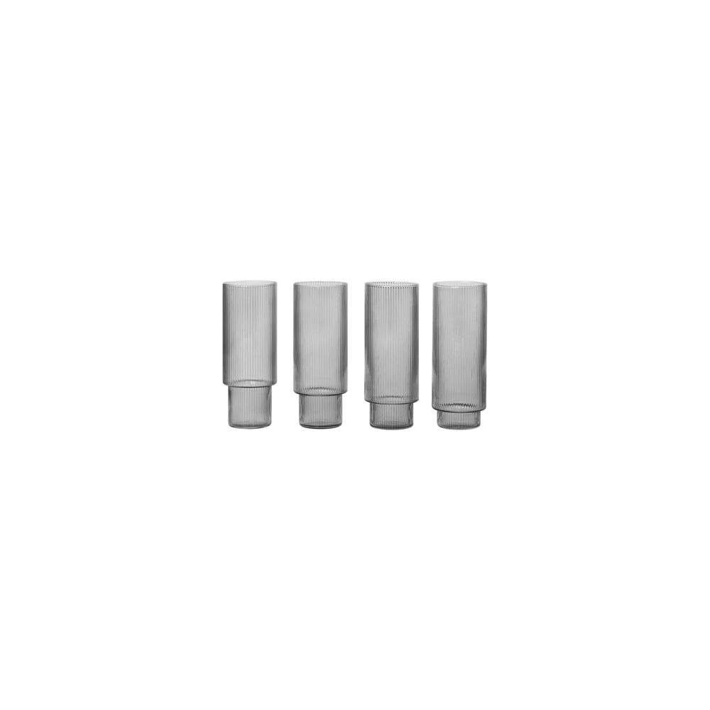 Ripple Long Drink Glasses Set Of 4 Smoked Grey   Ferm Living