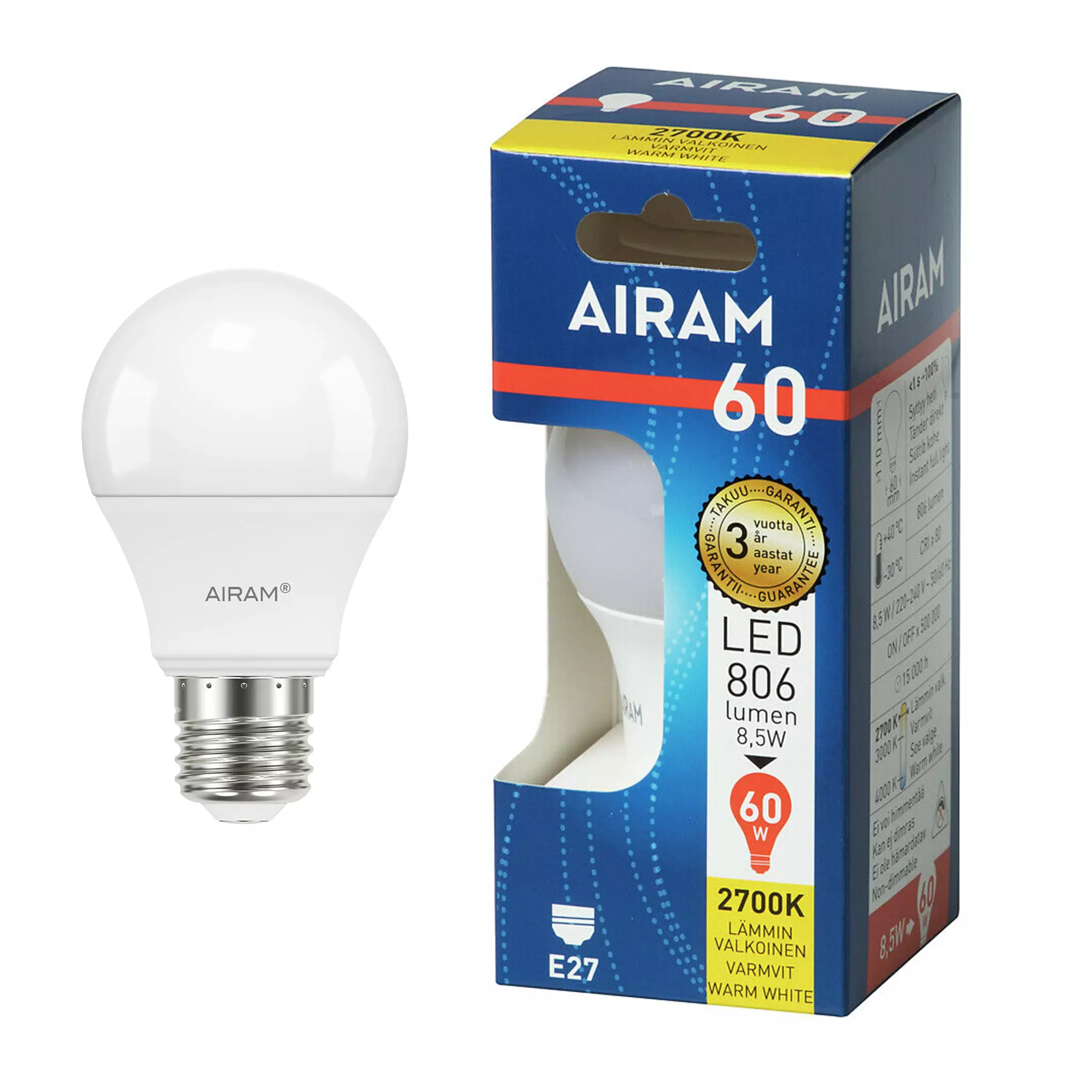 Led-Lamppu Airam E27, 2700K, .W -