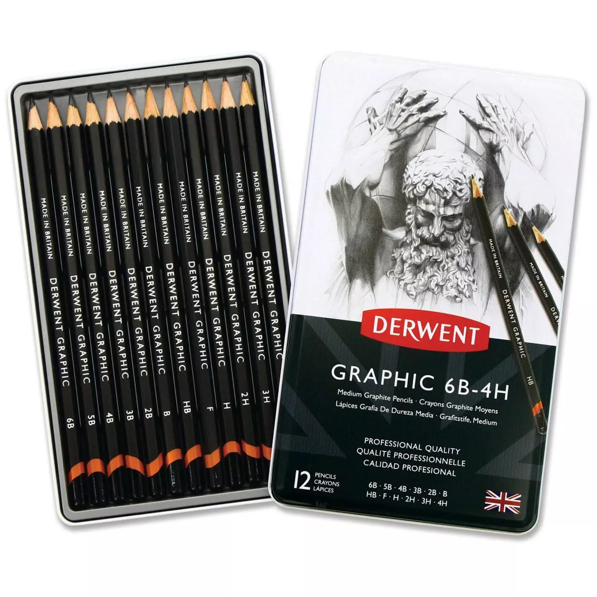 Derwent Graphic Medium Pencils 6B-4Hb Tin