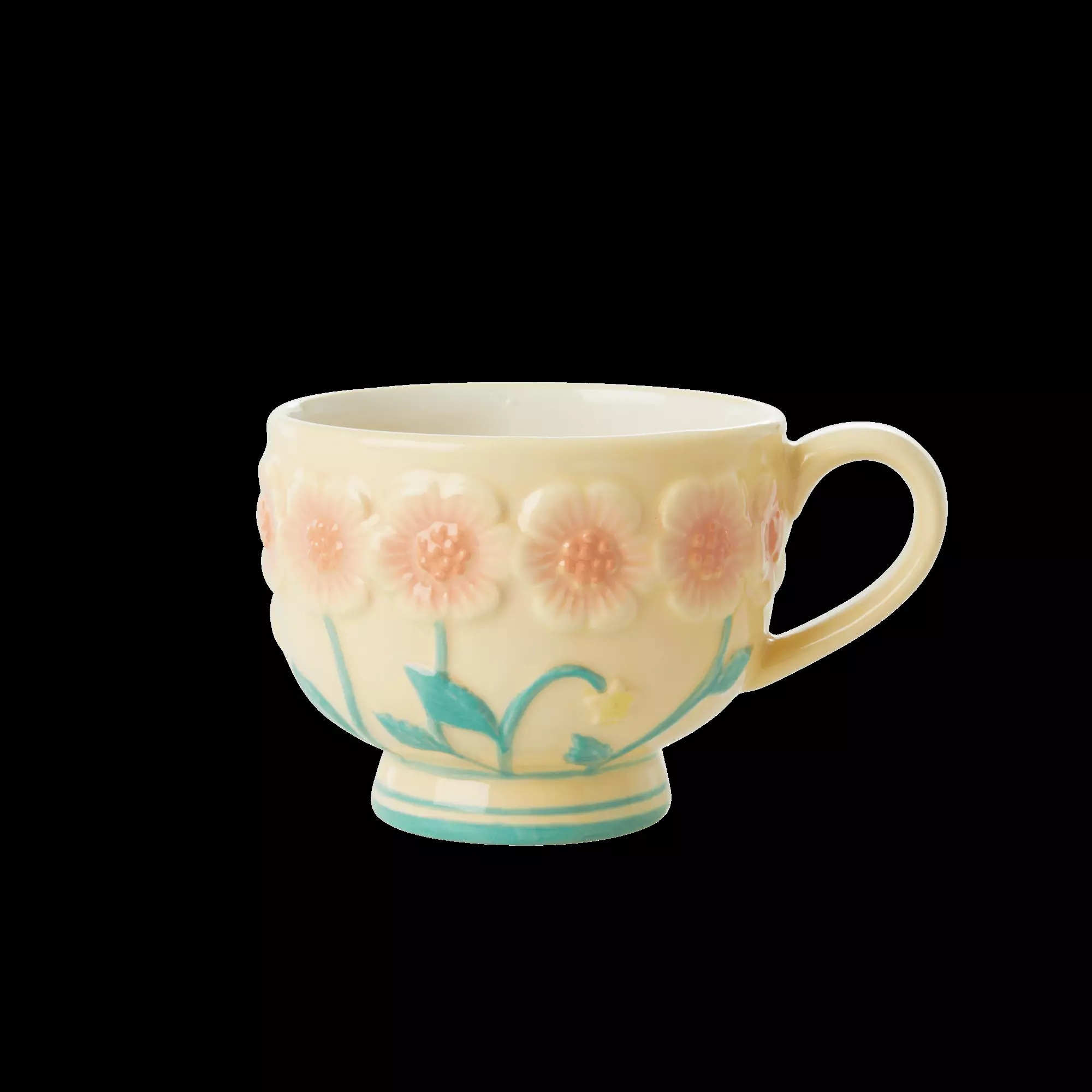 Rice Ceramic Mug -Embossed Creme Flower