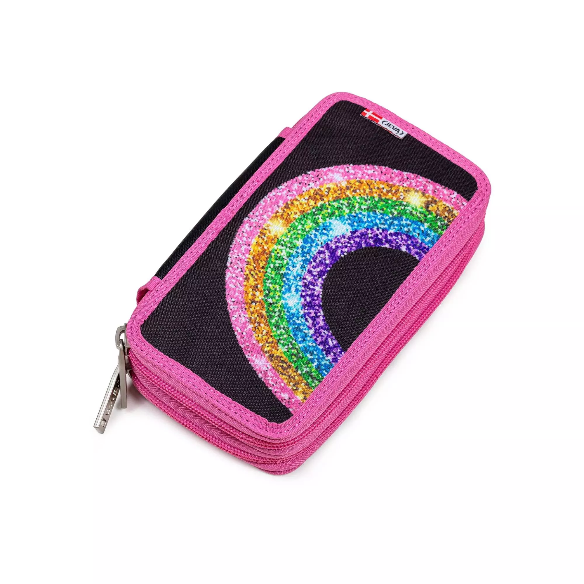 Jeva Pencil Case Twozip Rainbow Glitter