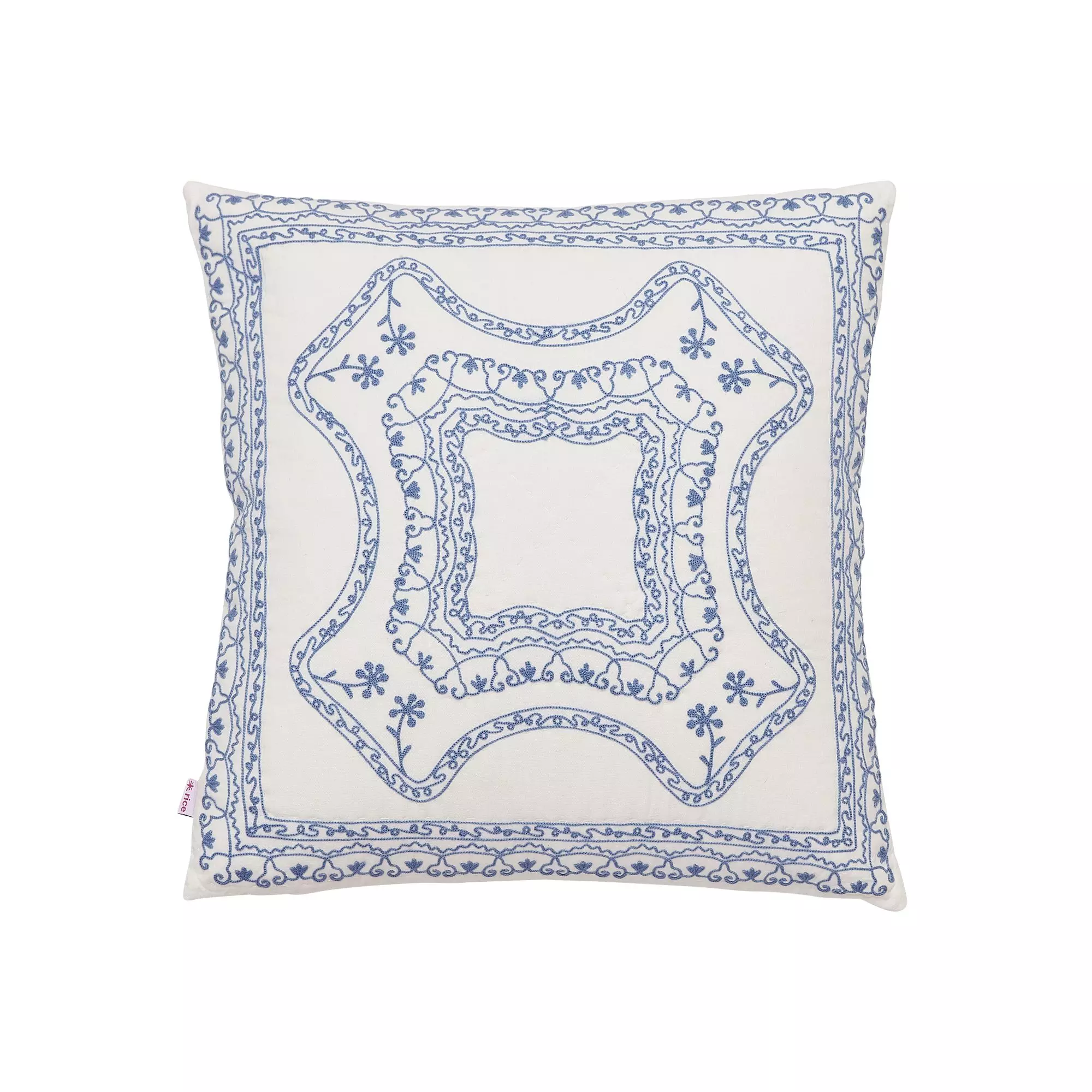 Rice Cotton Cushion White With Blue