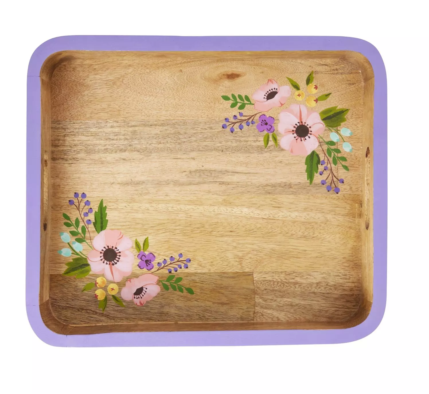Rice Rectangular Wooden Tray With Handpainted