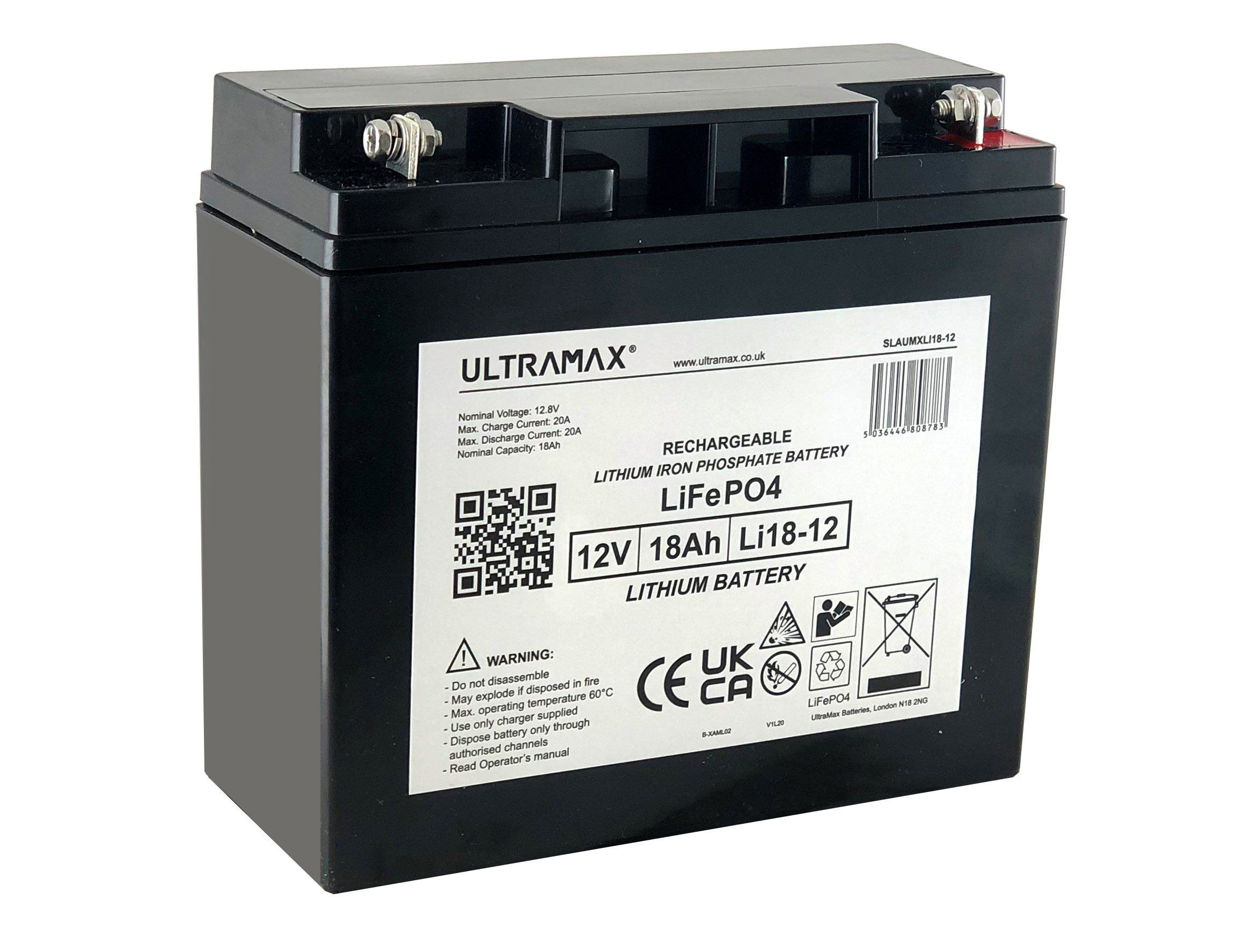 Ultramax 12V 18 Ah Lifepo4 Litiumakku