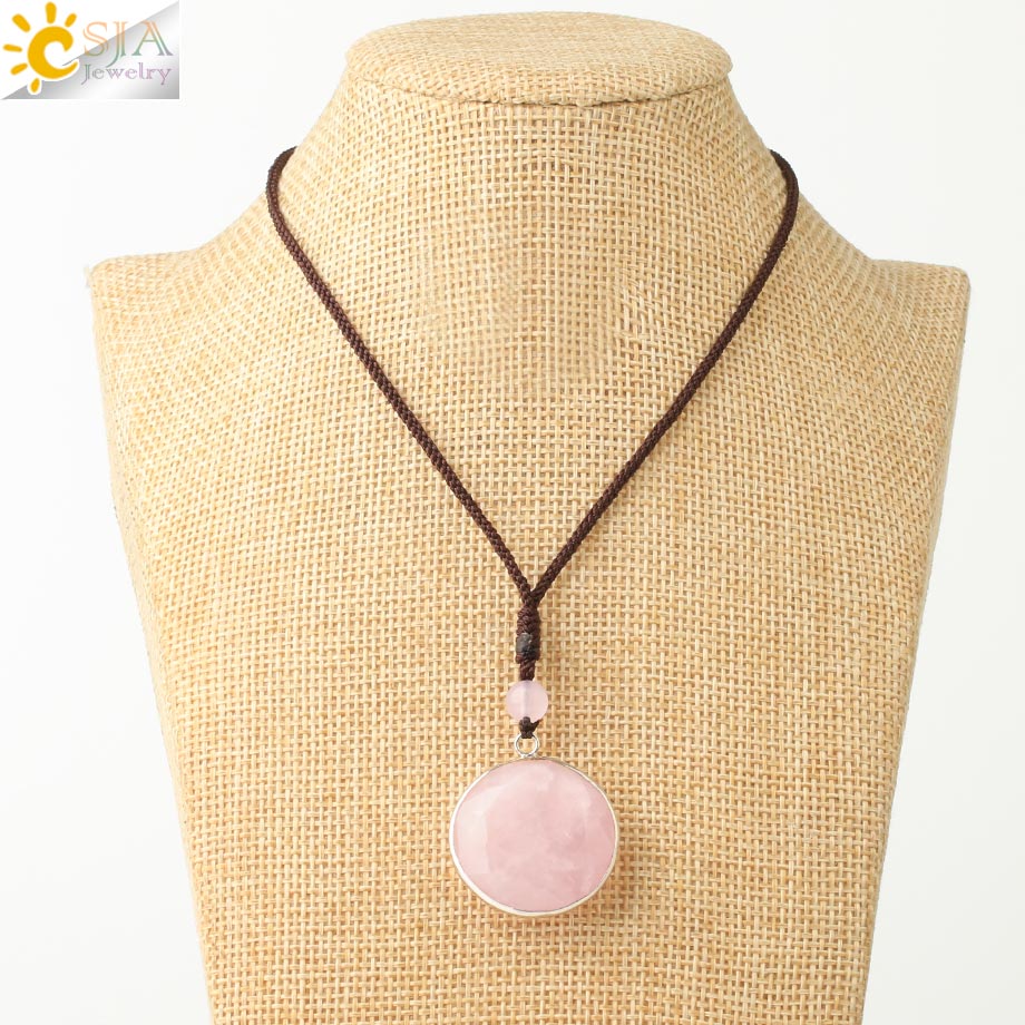 Round Rose Quartz Stone Crystal Necklace (For Love & Mental Health)